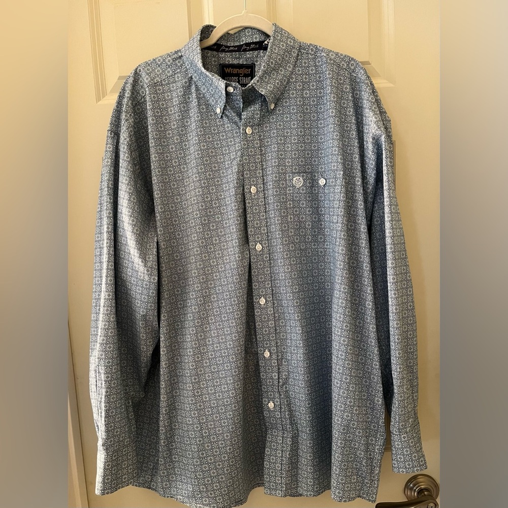 Wrangler George Strait Button Down Long Sleeve Shirt Blue & White pattern XXL